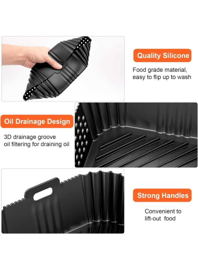 FAYET 2 Pack Silicone Air Fryer Liners for Ninja SL400 SL401, AF300 AF400, Reusable, Heat-Resistant, Easy to Clean Accessories for Dual Basket Air Fryers, Ovens, and Microwaves (Black) - Image 4